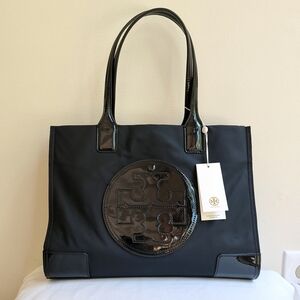 NWT Tory Burch small Ella Patent Tote in black